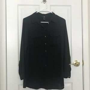 H&M Black Hi-Lo Tunic Button down Blouse